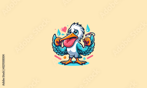 pelican cute cry vector illustration mascot design