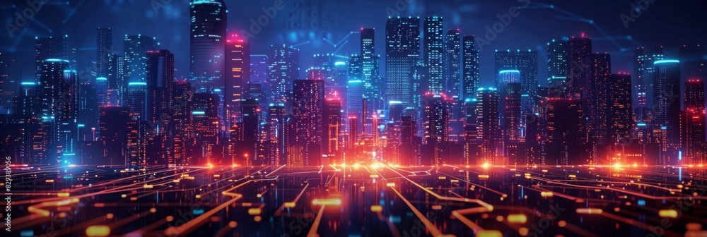 Futuristic Smart Cyber City: Innovative Urban Landscape in Digital Circuitry, futuristic technology concept, graphic banner design Futuristic Smart Cyber City: Innovative Urban Landscape in Digital Circuitry, futuristic technology concept, graphic banner design