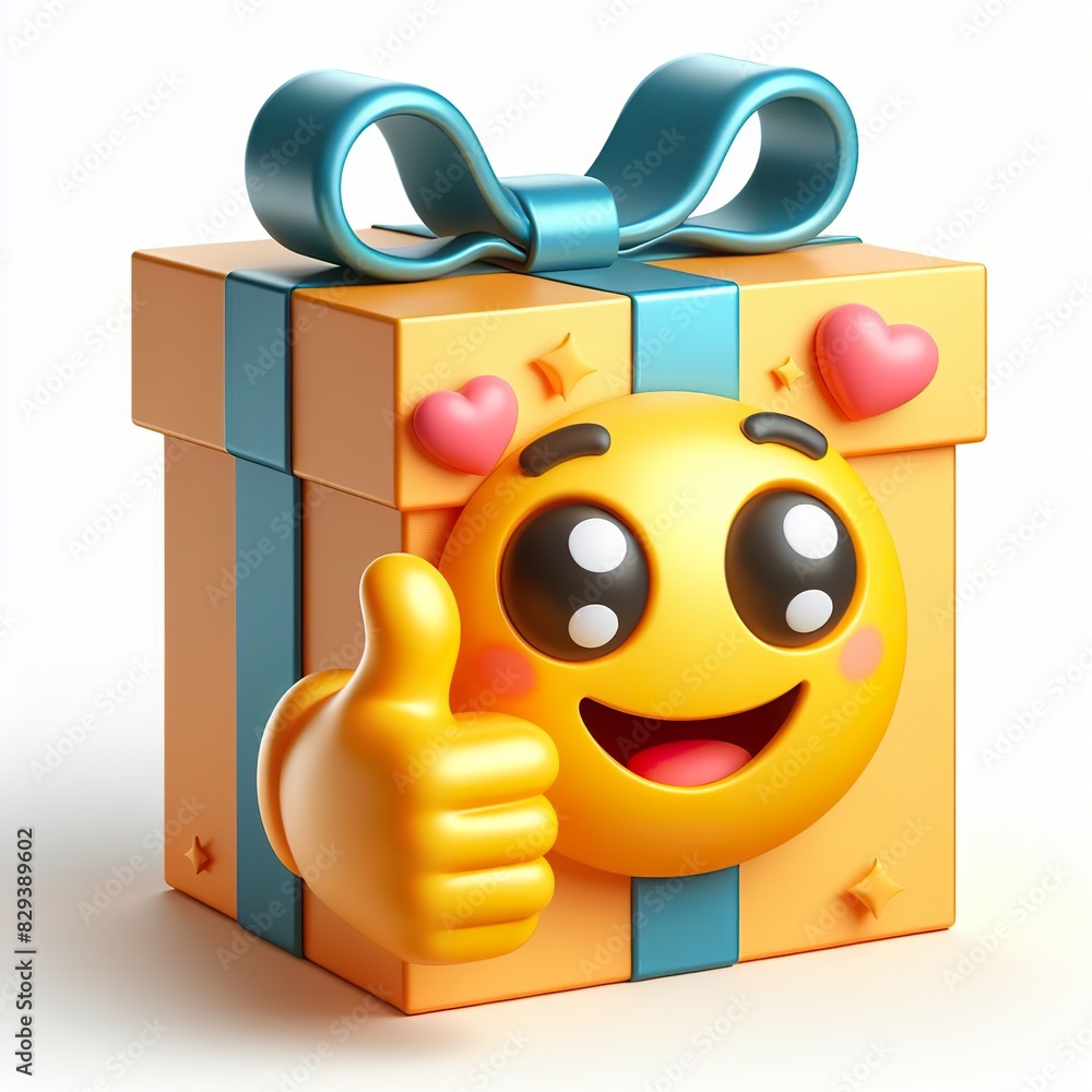 3D gift box emoji thumbs up on a white background 3D gift box emoji thumbs up on a white background