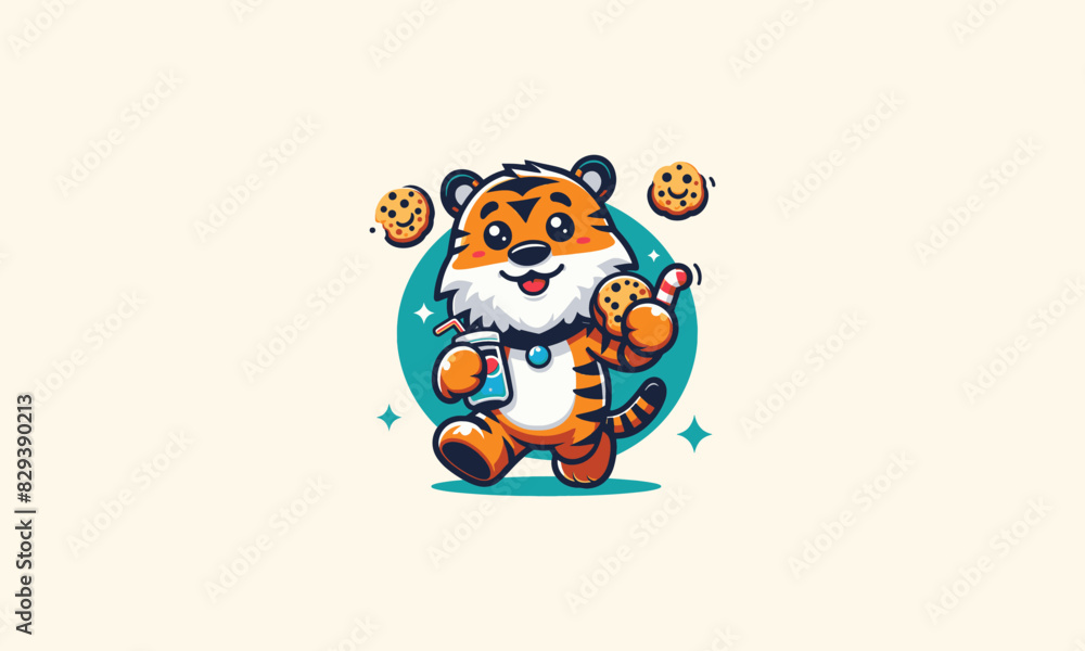 tiger cute eat cookies vector mascot flat design tiger cute eat cookies vector mascot flat design
