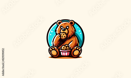 grizzly eat cookies vector illustration mascot design