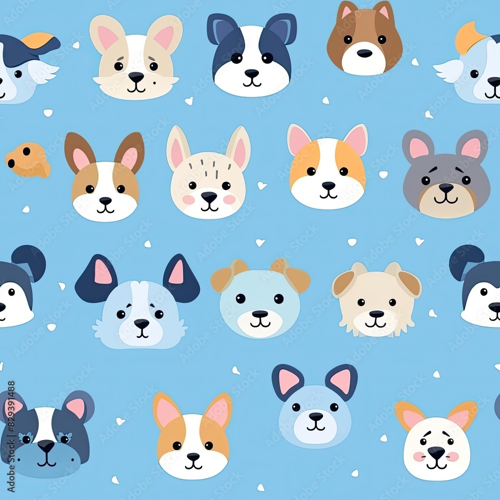 Cute dogs head seamless patterns, texture, background. Cute dogs head seamless patterns, texture, background.