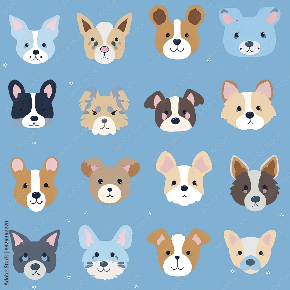 Cute dogs head seamless patterns, texture, background. Cute dogs head seamless patterns, texture, background.