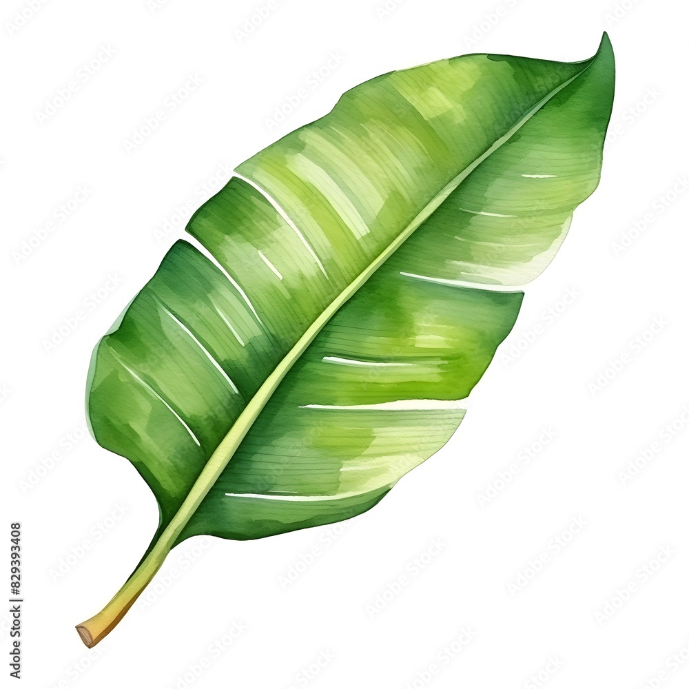 Fototapeta premium Vibrant Banana Leaf Watercolor on White Background