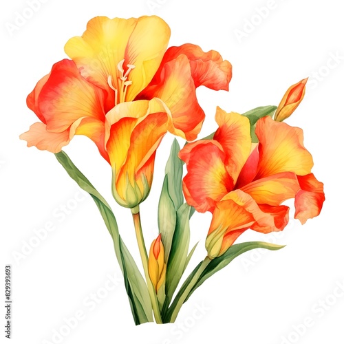 Vibrant Canna Lily Floral Botanical Watercolor