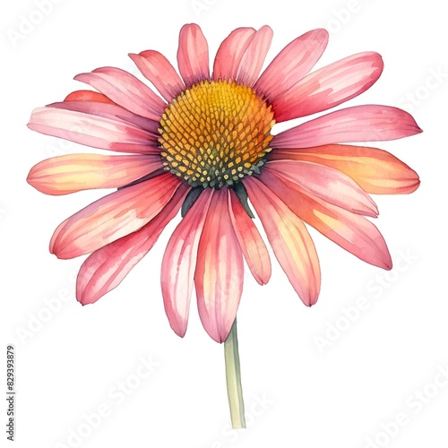 Vibrant Coneflower Watercolor Isolated on White Background