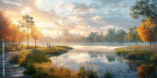 Wallpaper Mural Tranquil Morning in the City Park, generative ai Torontodigital.ca