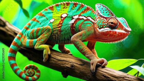Beautiful of chameleon panther  chameleon panther on branch  chameleon panther closeup  design  illustration