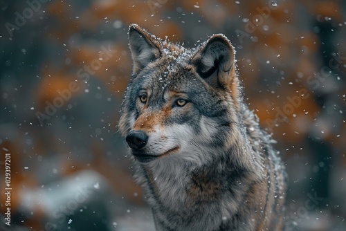 Digital artwork of  gray wolf is standing in a snowy woods, high quality, high resolution © ChuLai