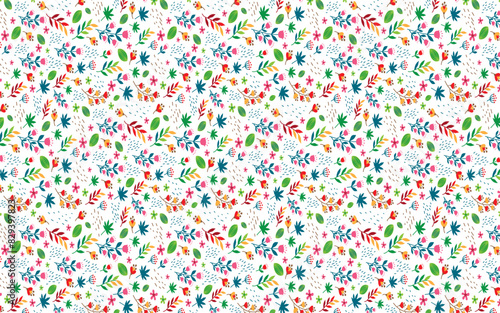 hand painted Colourful floral pattern design on white background