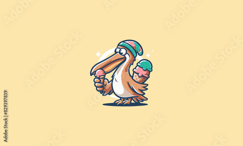 pelican eat ice cream vector mascot flat design