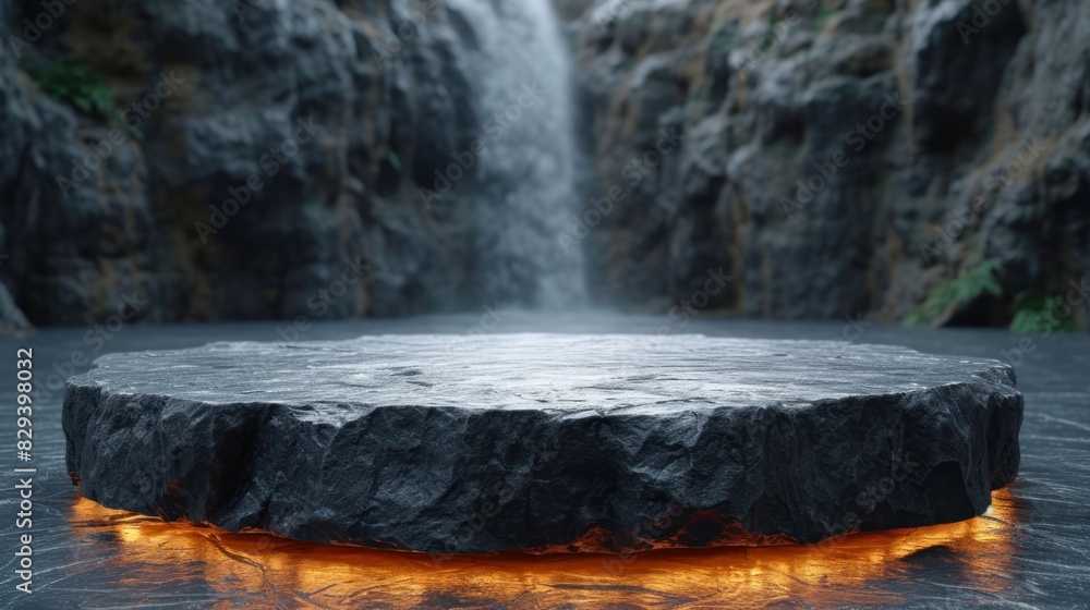 Photo of a flat stone with dark stones in the background Photo of a flat stone with dark stones in the background