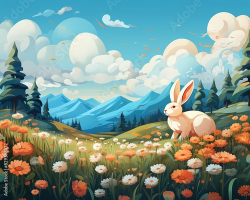 jackrabbit flat design top view theme spring meadow animation vivid