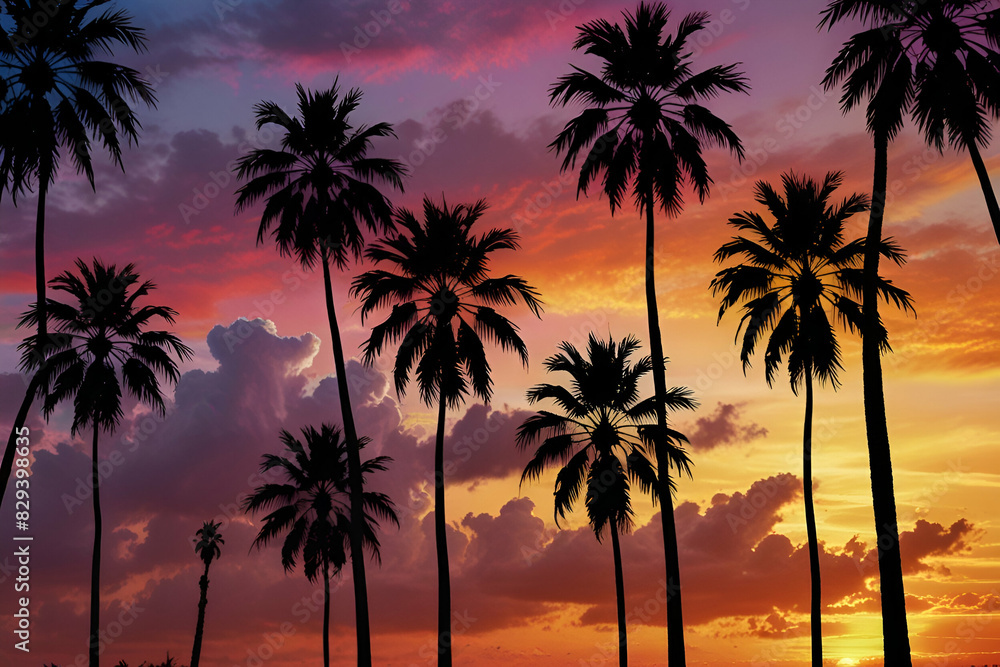 palm trees at sunset. summer time. golden hour. palm trees at sunset. summer time. golden hour.