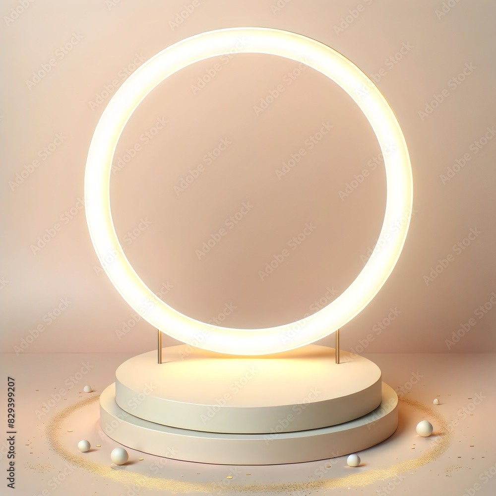 an elegant display setting with a glowing circular light that creates a serene and inviting atmosphere an elegant display setting with a glowing circular light that creates a serene and inviting atmosphere