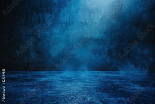 Dark blue background wall with a sense of mystery and fantasy, mysterious light and shadow create an underwater world atmosphere. Created with Ai