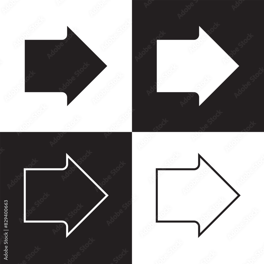 thick arrow icon set vector in two styles isolated on white and black background . next arrow icon, Vector illustration . EPS 10 thick arrow icon set vector in two styles isolated on white and black background . next arrow icon, Vector illustration . EPS 10