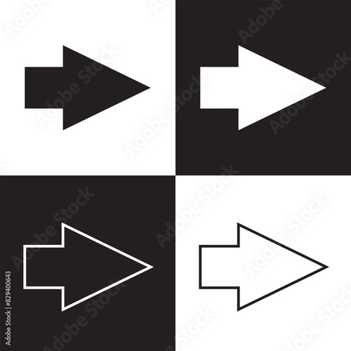 thick arrow icon set vector in two styles isolated on white and black background . next arrow icon, Vector illustration . EPS 10