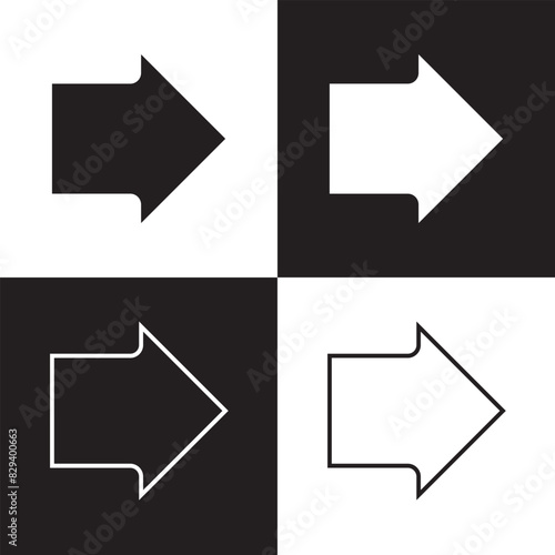 thick arrow icon set vector in two styles isolated on white and black background . next arrow icon, Vector illustration . EPS 10