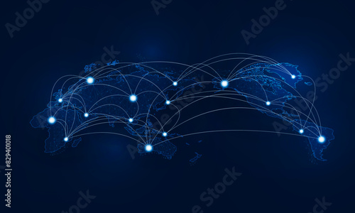 Abstract Airlines of the world map of airplane for logistic on Light out business  technology background Hitech communication concept innovation background, vector design