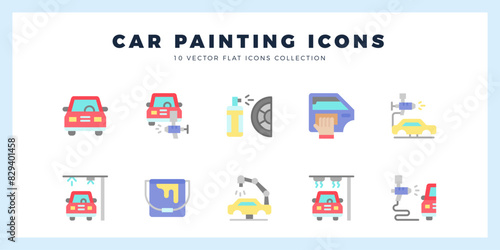 10 Car Painting Flat icons pack. vector illustration.