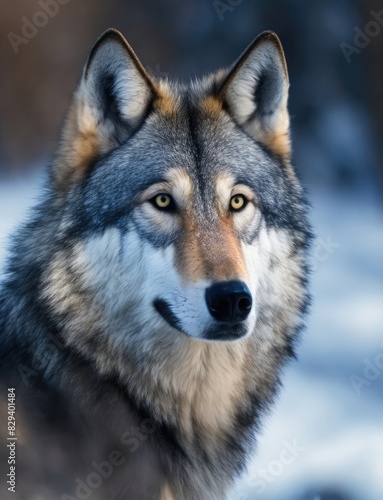 Portrait of wolf on nature background. Polar wolf.