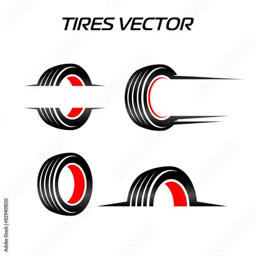 Black rubber wheel tire set. Wheel tires