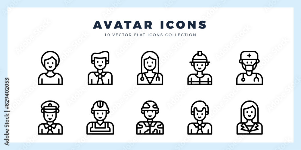 Fototapeta premium 10 Avatar Lineal icons pack. vector illustration.