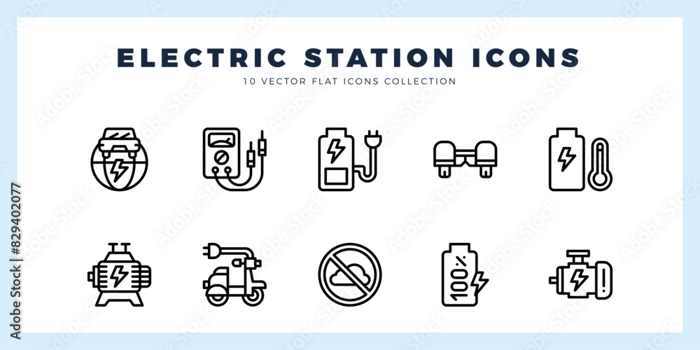 10 Electric Station Lineal icons pack. vector illustration.