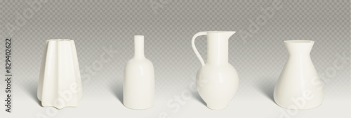 3d white ceramic vase. Isolated pottery vector. Glass bottle sculpture for flower collection with shadow. Art gallery decoration. Empty tall cylinder flowerpot. Realistic trend minimal clay urn