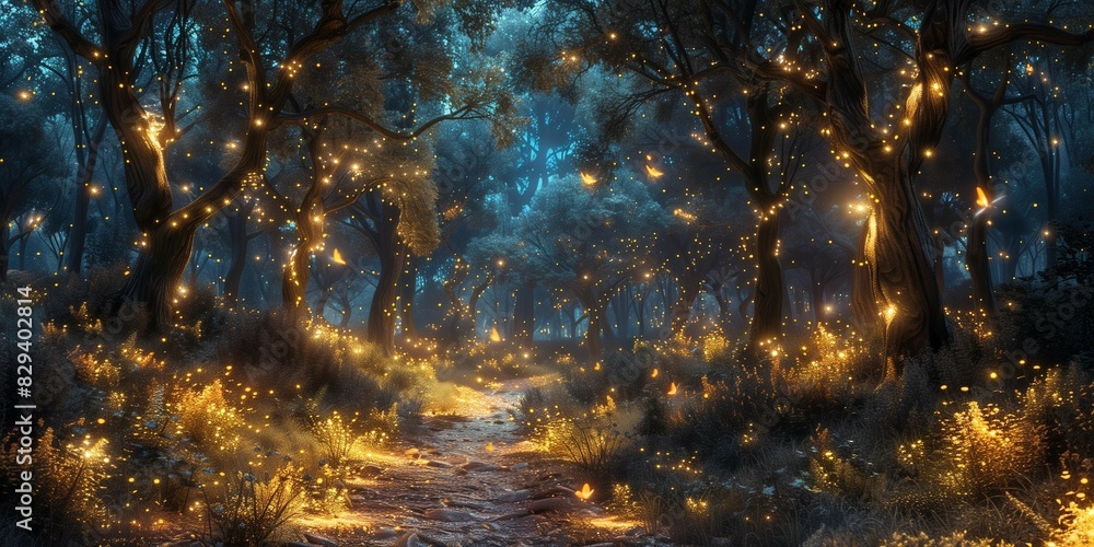 Bioluminescent Woods at Night, generative ai