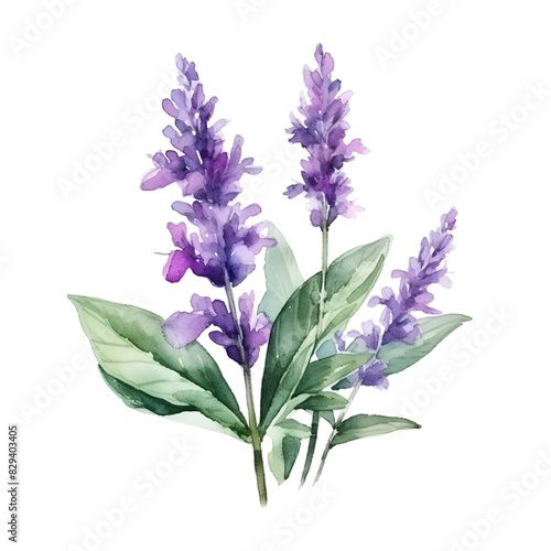 Vibrant Purple Salvia Flowers in Watercolor