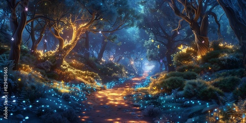 Secret Trail in Enchanted Forest, generative ai © Matus