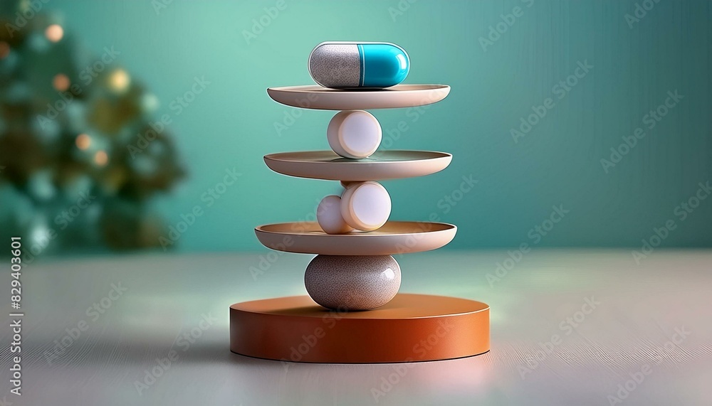 Obraz premium Medical Balancing Act: 3D Render of Antibiotic Pills and Capsules