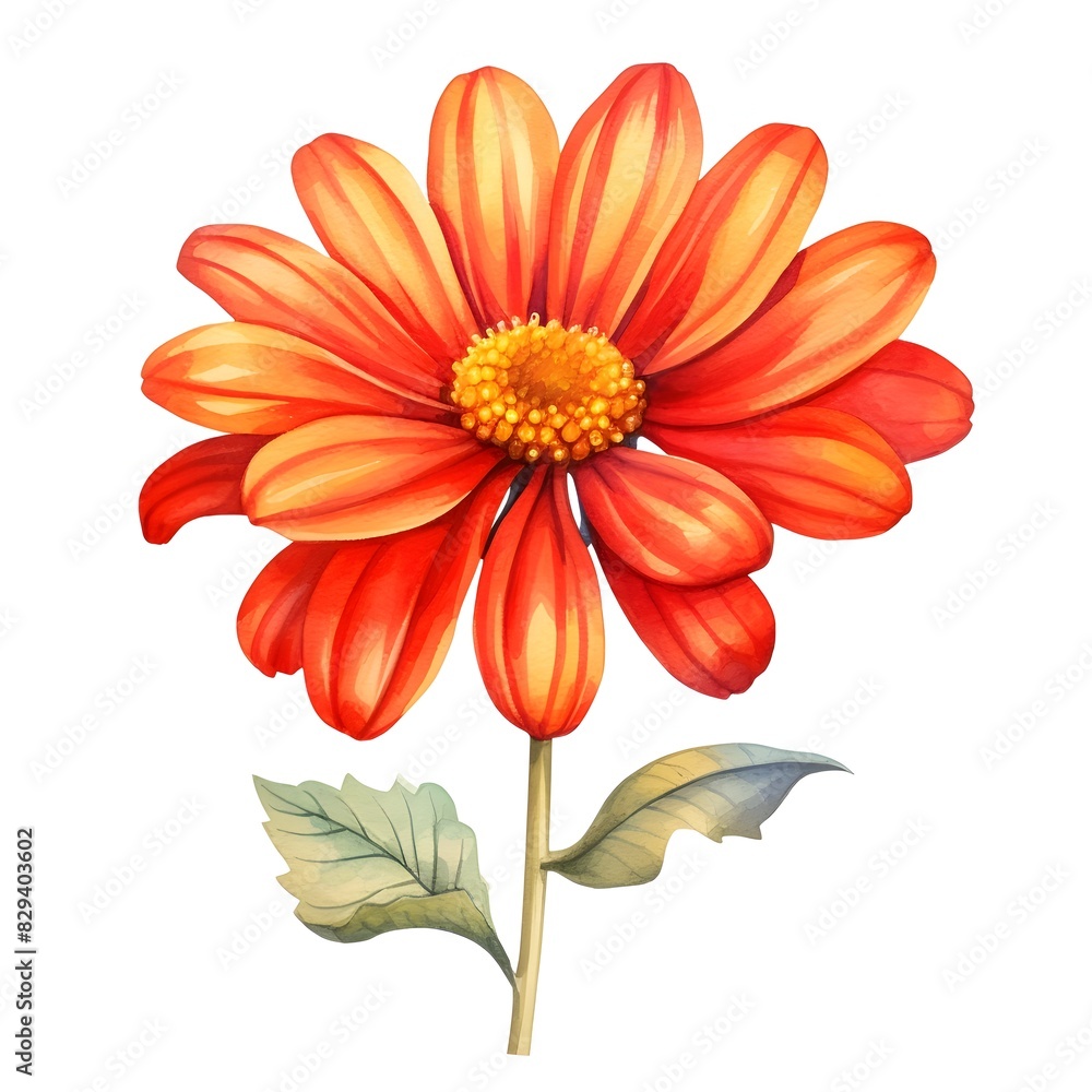 Vibrant Tithonia Flower Bloom in Watercolor