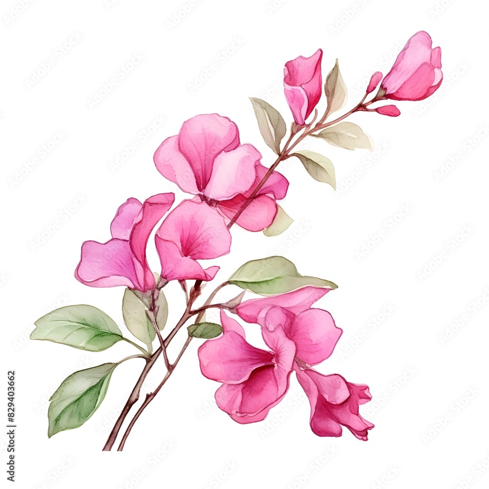 Vibrant Watercolor Bougainvillea Floral on White Background