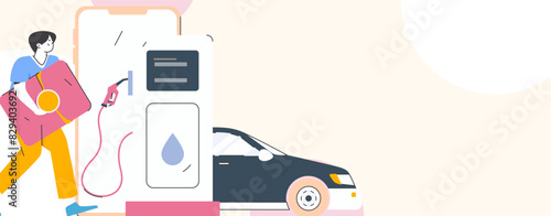 Vector Internet operation hand-drawn illustration of people getting discounts for refueling their cars
