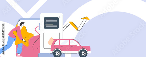 Vector Internet operation hand-drawn illustration of people getting discounts for refueling their cars
