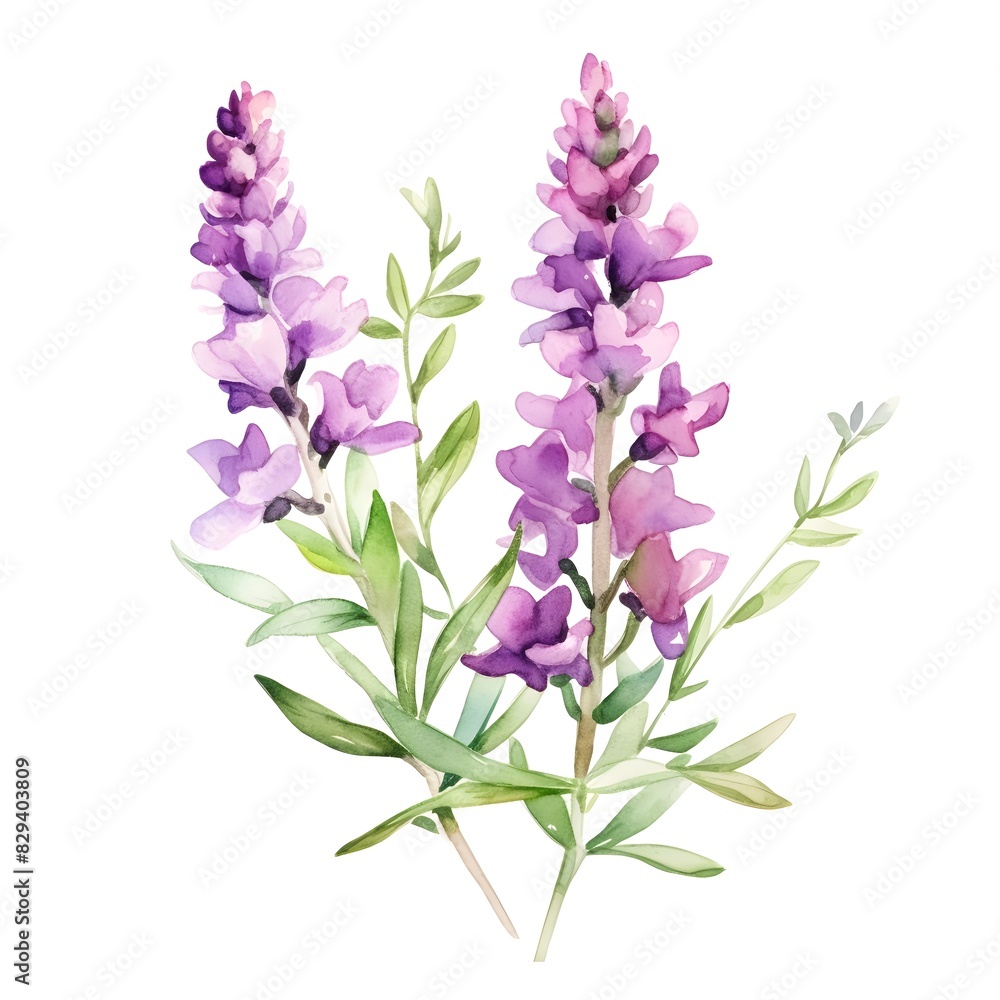 Obraz premium Vibrant Watercolor of Angelonia Flowers on White Background