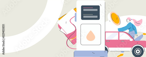 Vector Internet operation hand-drawn illustration of people getting discounts for refueling their cars
