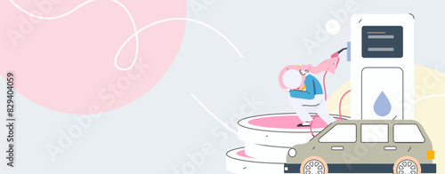 Vector Internet operation hand-drawn illustration of people getting discounts for refueling their cars
