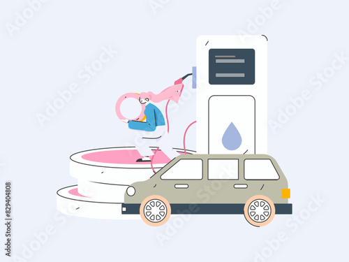 Vector Internet operation hand-drawn illustration of people getting discounts for refueling their cars
