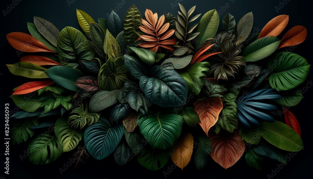 Naklejka premium A dense collection of Schefflera arboricola leaves with a variety of shapes and colors