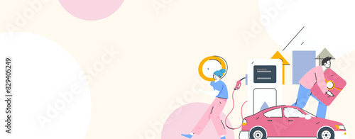 Vector Internet operation hand-drawn illustration of people getting discounts for refueling their cars
