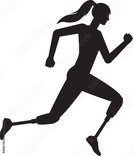 Abstract silhouette of sports woman athlete with prosthetic leg. Paralympic athlete, professional runner.