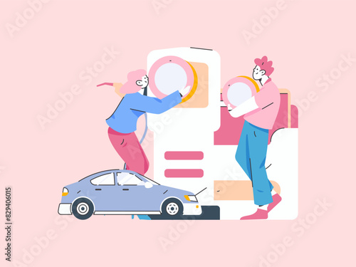 Vector Internet operation hand-drawn illustration of people getting discounts for refueling their cars
