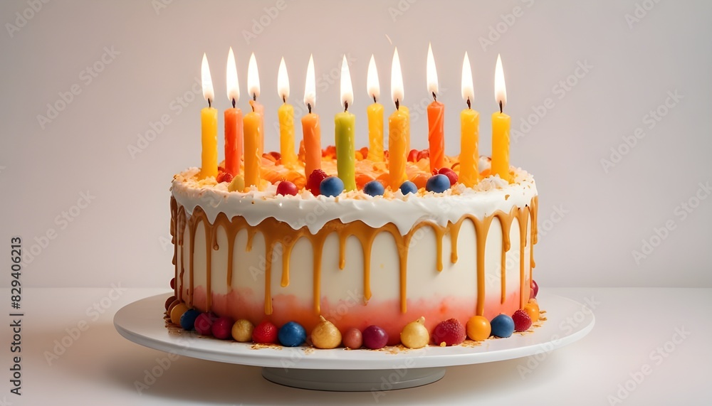 birthday cake with candles isolated on transparent background cutout ...