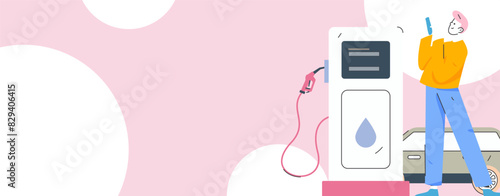 Vector Internet operation hand-drawn illustration of people getting discounts for refueling their cars
