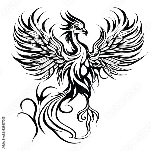 Cool simple black phonix outline tattoo