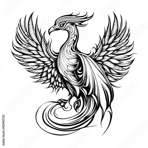 Cool simple black phonix outline tattoo